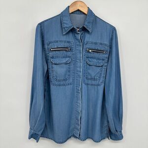 Vintage Howard Wolf Denim Top Shirt Blouse Size 8‎ Pockets Tencel Blue USA M L